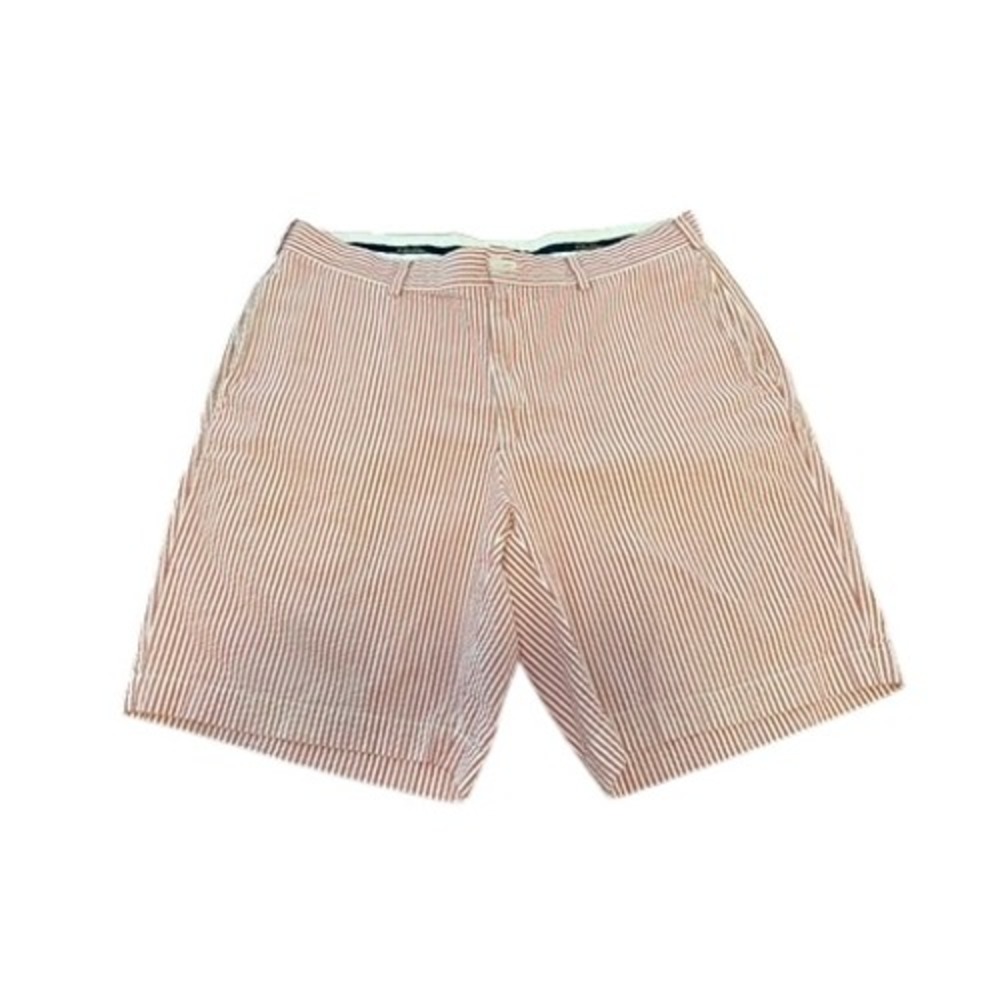 Brooks Brothers Mens Red White Seersucker Striped Cotton Shorts Size 36 Striped